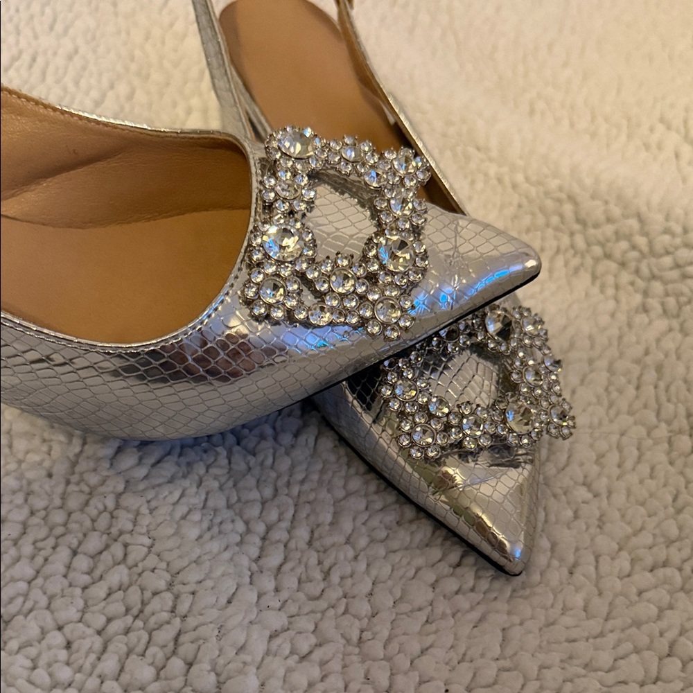 Chic Silver Embellished Slingback Heels - Picture 2 of 6